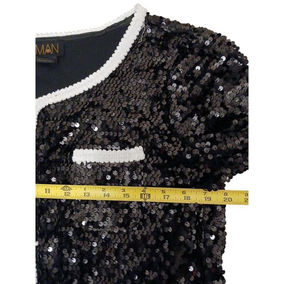 IMAN Global Chic Rock The Runway Sensational Sequin Blazer Jacket Sz Large Black - Picture 11 of 16